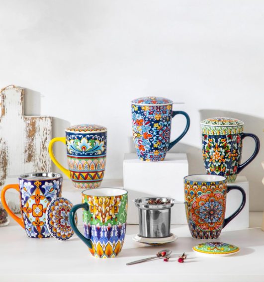 vancasso SIMI Taza Infusiones con Tapa y Filtro 540ml - Porcelana Boho Chic
