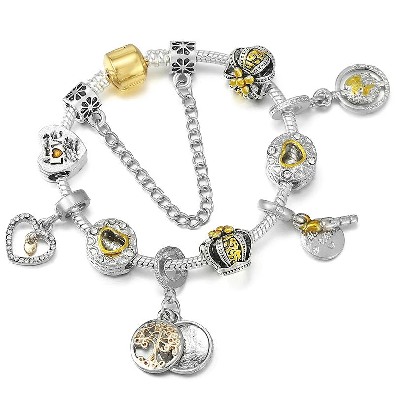 2024 New Crystal Heart Beads Charm Bracelets Gold Color Snake Chain Brand Bracelets for Women Lover Valentine's Day Jewelry Gift