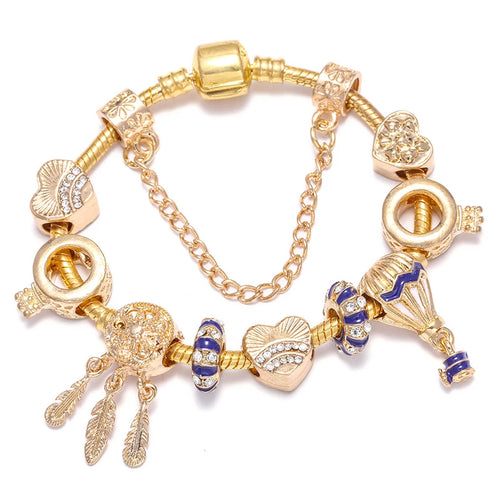 2024 New Crystal Heart Beads Charm Bracelets Gold Color Snake Chain Brand Bracelets for Women Lover Valentine's Day Jewelry Gift