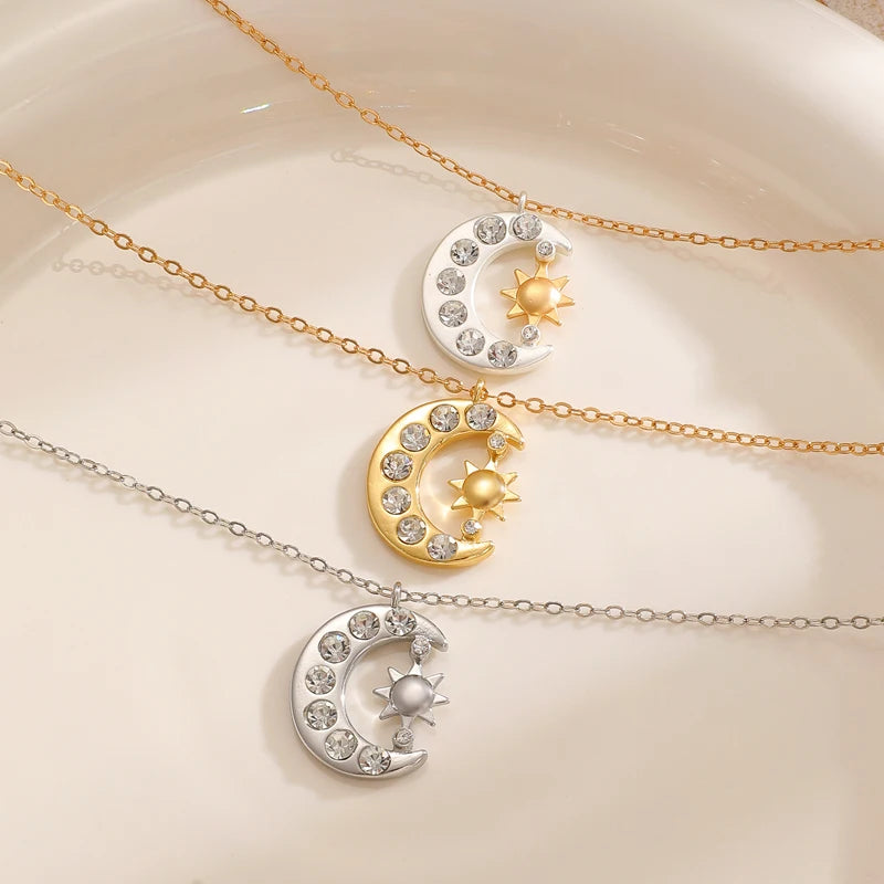 Zircon Moon Sun Pendant Necklace for Women Men Exquisite Collarbone Chain Vintage Simple Hiphop Punk Versatile Jewelry Gift 2026