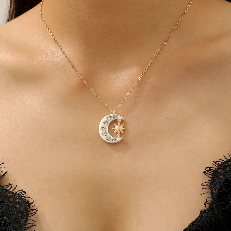 Zircon Moon Sun Pendant Necklace for Women Men Exquisite Collarbone Chain Vintage Simple Hiphop Punk Versatile Jewelry Gift 2026
