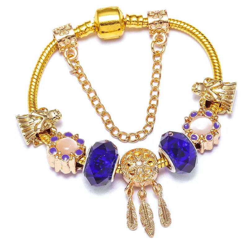 2024 New Crystal Heart Beads Charm Bracelets Gold Color Snake Chain Brand Bracelets for Women Lover Valentine's Day Jewelry Gift