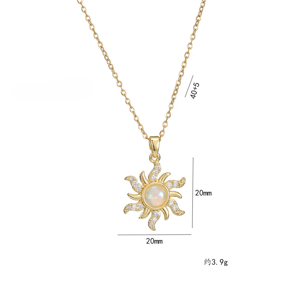 Stainless Steel Luxury Crystal Sun Flower Pendant Necklace for Women Exquisite Trendy Gold Color Zircon Collar Jewelry Colorfast