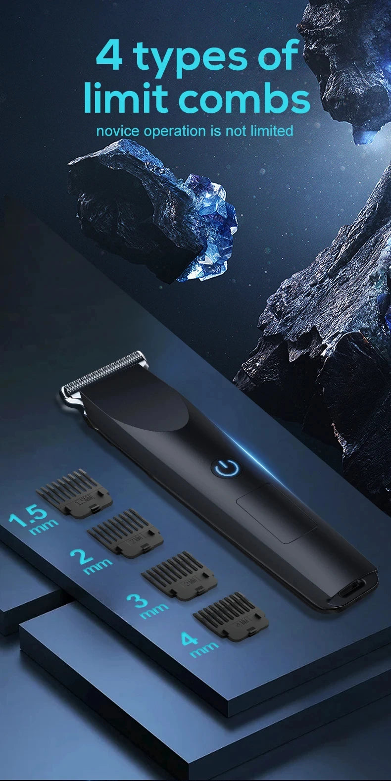 Electric Hair Clipper with Adjustable Cutter Head, USB Charging Design for Hair & Beard Trimming, Cordless Grooming Tool