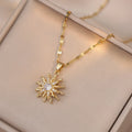 Yupsk Titanium Steel Gold Color Rotating Flower Pendant Necklace for Women Shiny Clear Zircon Sun Clavicle Chain Necklaces Gift