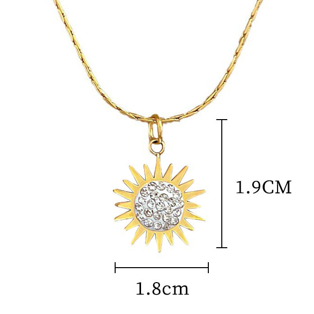 Stainless Steel CZ Crystal Sunflower Pendant Necklace For Women Round Solar Sun Charm Fashion Jewelry Retro Necklace Collar