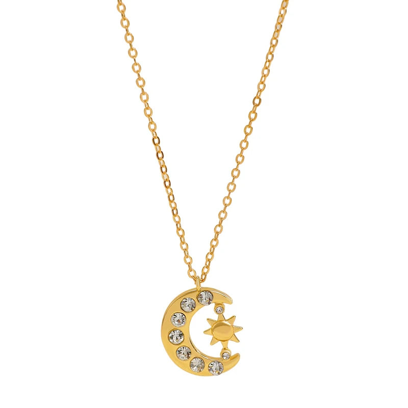 Zircon Moon Sun Pendant Necklace for Women Men Exquisite Collarbone Chain Vintage Simple Hiphop Punk Versatile Jewelry Gift 2026