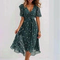 Elegant And Fashionable Printed Knee Length Dress For Women 2026 New Loose Casual V-neck Floral New Printed Dress Femme Robe
