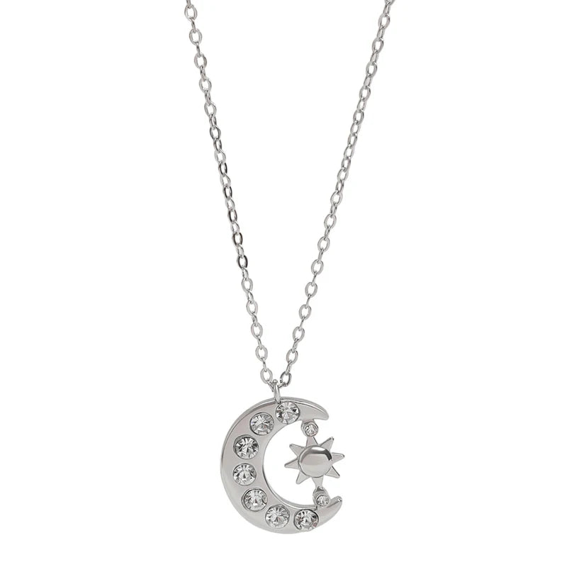 Zircon Moon Sun Pendant Necklace for Women Men Exquisite Collarbone Chain Vintage Simple Hiphop Punk Versatile Jewelry Gift 2026