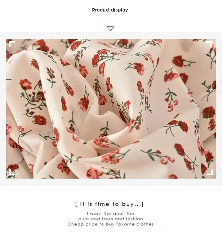 2024 Summer Vintage Korean Style Square Collar Printed Waist-fitted Slimming Ruffle Dress Women's Clothing