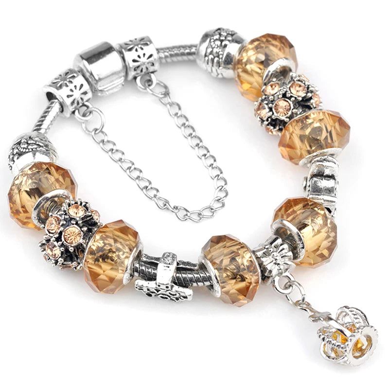 2024 New Crystal Heart Beads Charm Bracelets Gold Color Snake Chain Brand Bracelets for Women Lover Valentine's Day Jewelry Gift