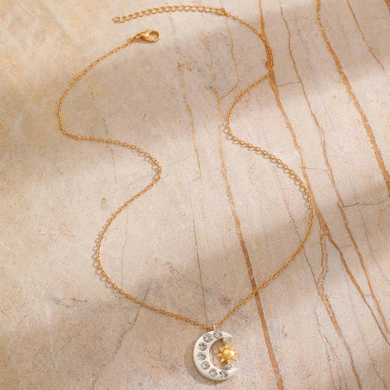 Zircon Moon Sun Pendant Necklace for Women Men Exquisite Collarbone Chain Vintage Simple Hiphop Punk Versatile Jewelry Gift 2026