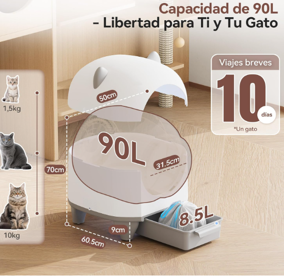 Devoko Arenero Autolimpiable para Gatos XXL 90L con Control App